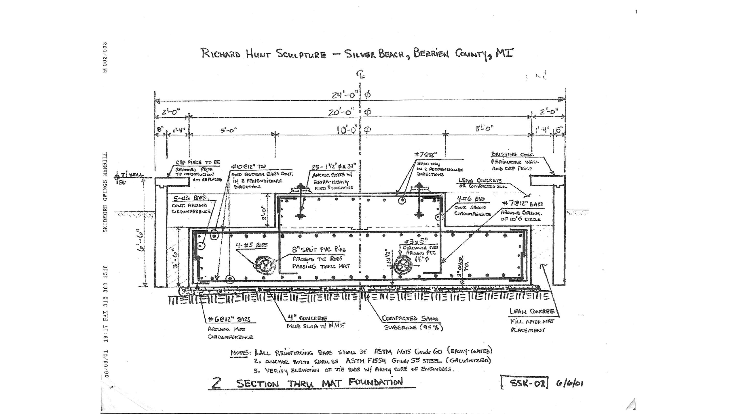 Side cutaway of the proposed mat foundation for And You, Seas. Description and dimensions follow the image.